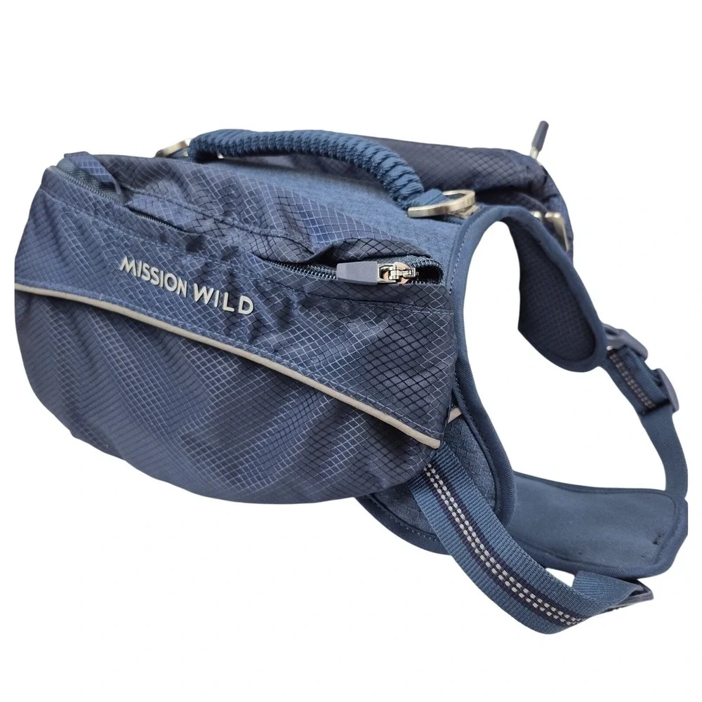 Mission Wild Dog Day Pack Harness Saddle Bag Hiking Outdoor Reflective LG Blue